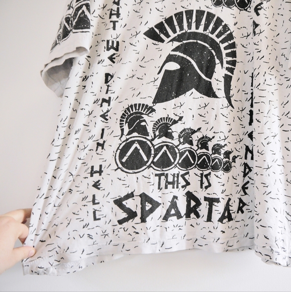 Vintage 300 Film This Is Sparta Allover Graphic Shirt - White Black - Size XL - Picture 4 of 5